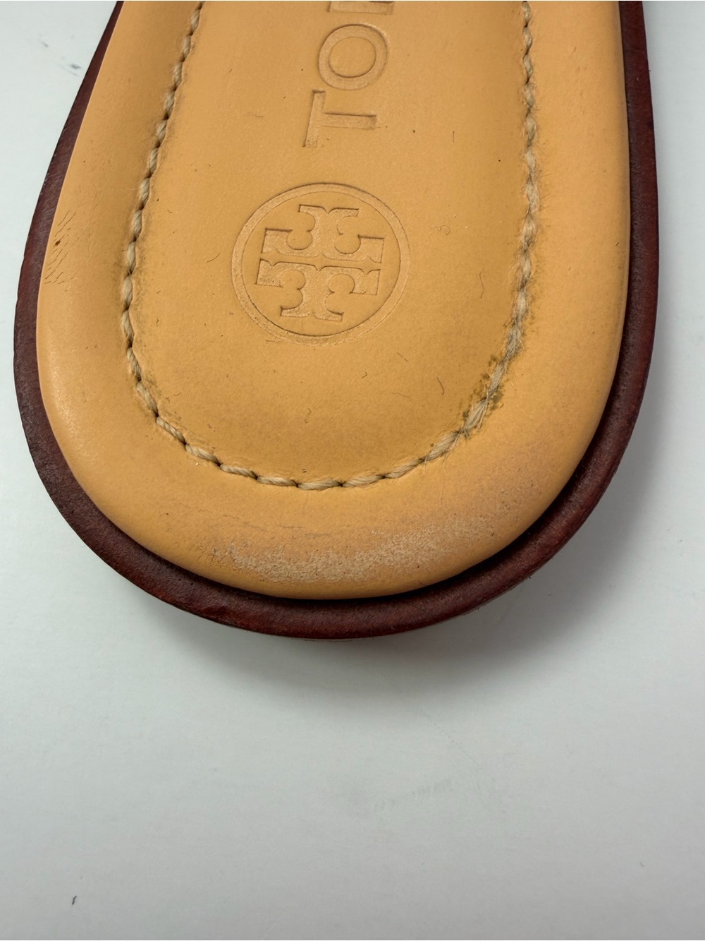 Tory Burch Miller Sandals Double T Logo Leather Green Tan Northern Blue Size 9M - Picture 9 of 16